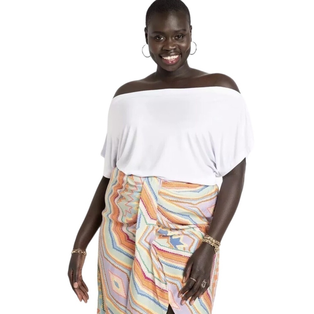 Eloquii Skirt Faux Wrap Boho Geometric Colorful Print Size 16 - Picture 2 of 12